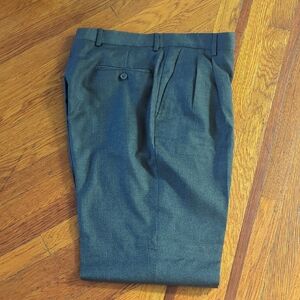 Men's Super 120 Gray Pleated Trousers Size 34W× 32L Made In Italy 100% Wool